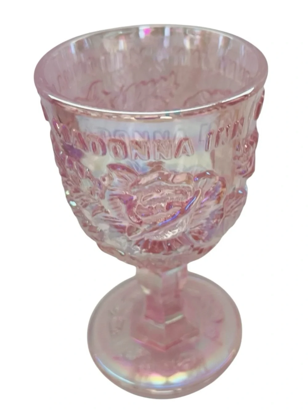 Madonna Inn Original Rose Pink Iridescent Glass Wine Goblet